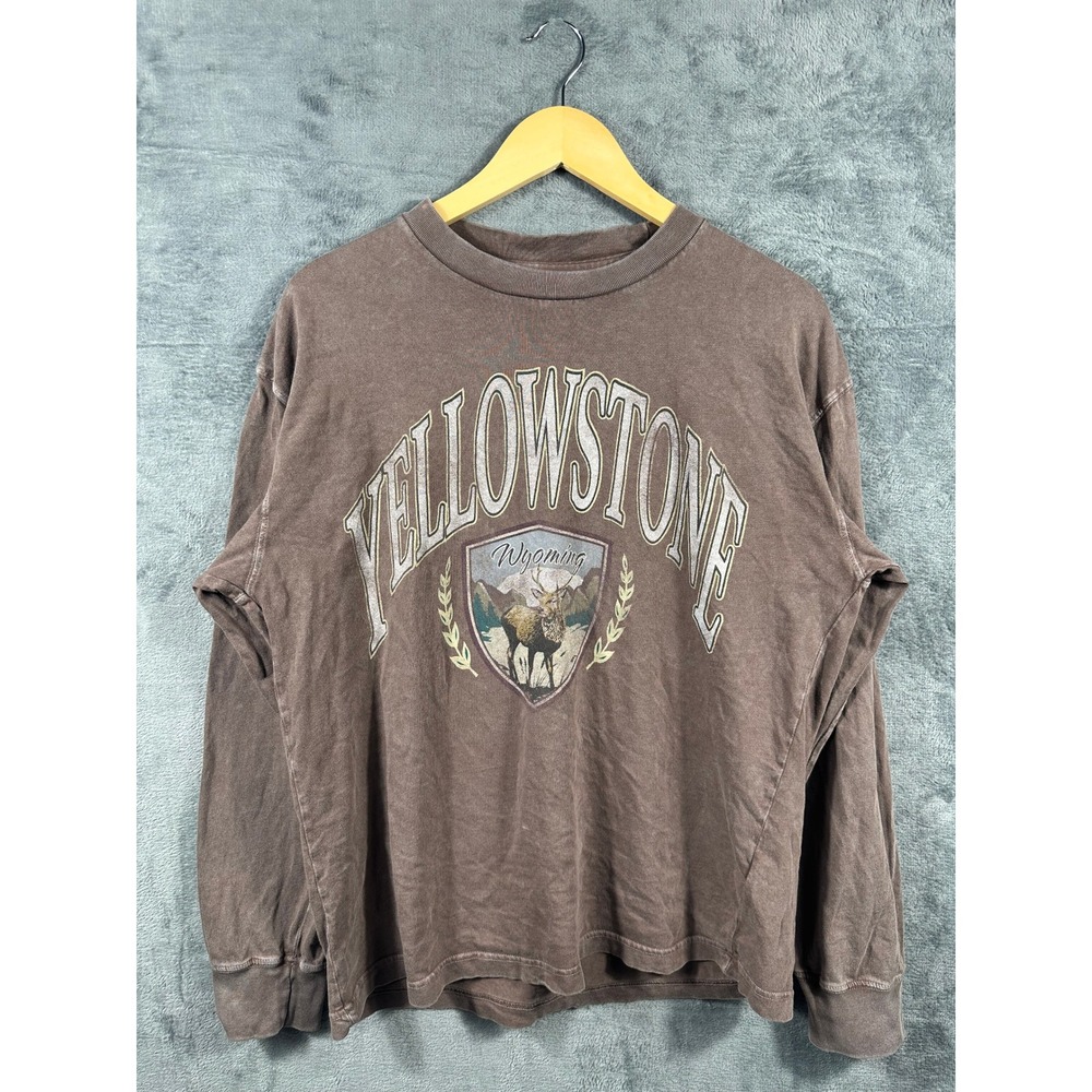 Abercrombie & Fitch Yellowstone Wyoming Oversized Long Sleeve Graphic Tee Brown